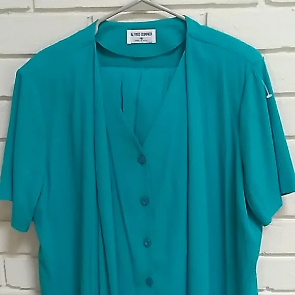 Alfred Dunner Teal 2 Piece Textured Pants Suit. Size 16 Top / 14 Pants. NWOT - Picture 2 of 13
